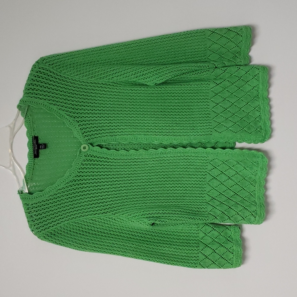 Vintage Open-knit Pointelle Green‎ Cardigan Sweater Size Small-Medium